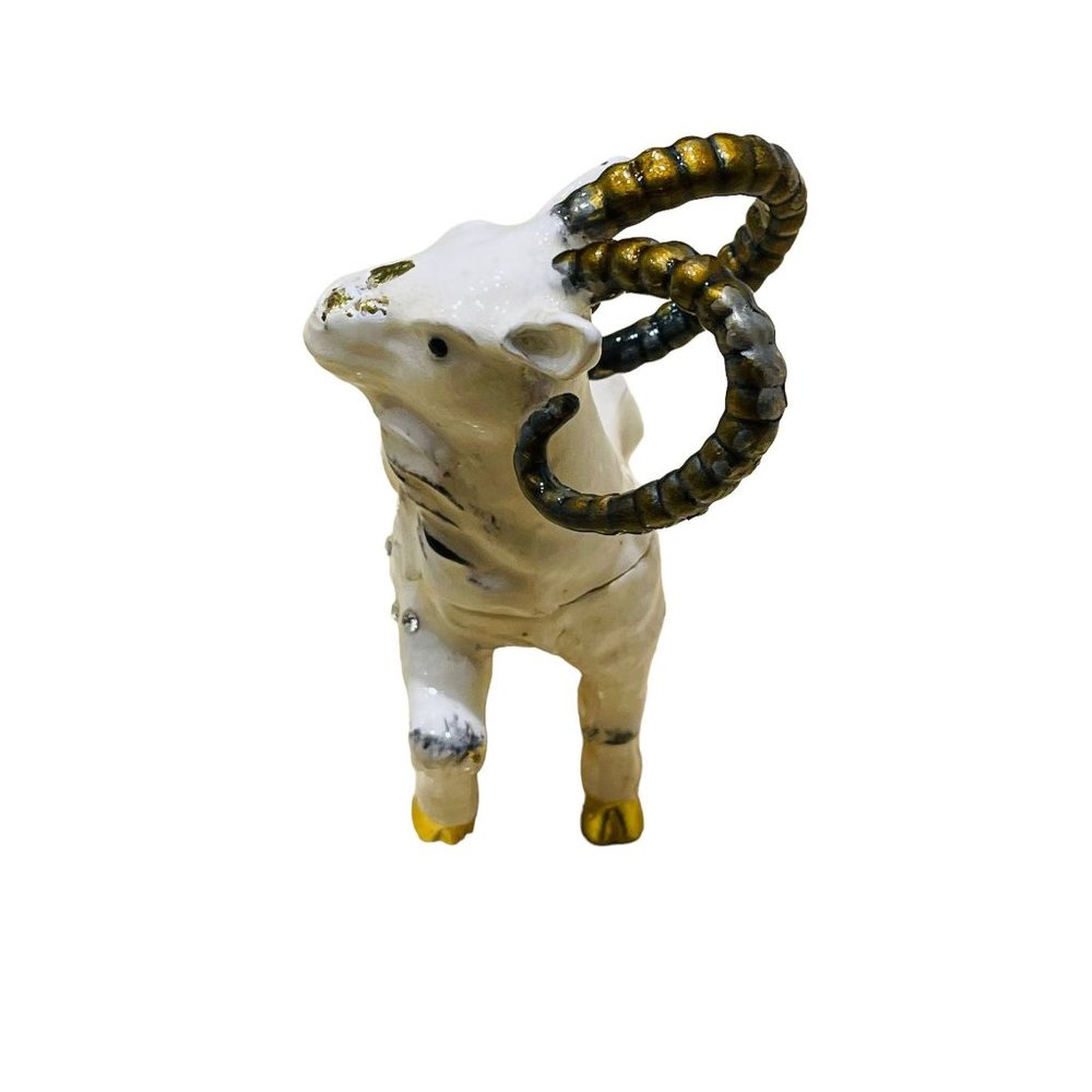 Jewelry Box Horn Ram Sheep Goat Figurine Ornament Trinket White 3" to 4"